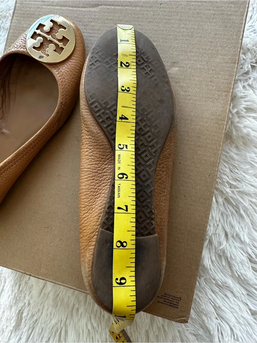 Tory Burch Reva Travel Leather Ballet Flats Pecan Praline Gold Size: 6.5 - Picture 7 of 8